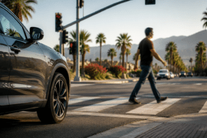 Pedestrian accident scene involving a turning vehicle in Bermuda Dunes California