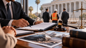 Illustration showing how California Proposition 51 divides economic and non-economic damages among multiple at-fault defendants in a personal injury case.
